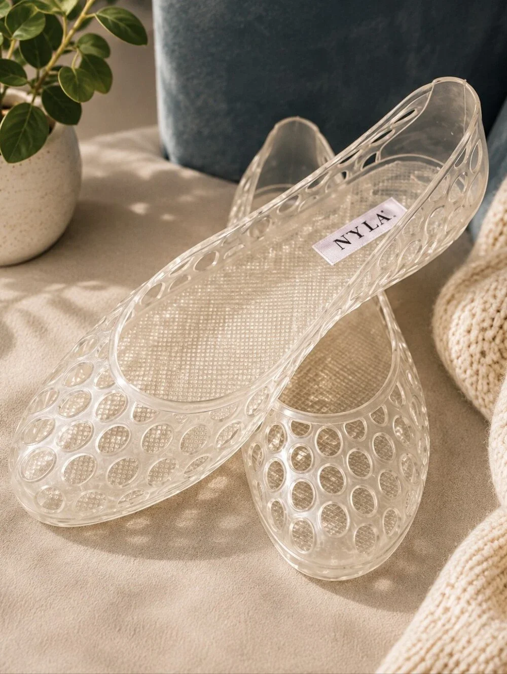N.Y.L.A. Clear Jelly Dot Ballet Flats - Transparent
